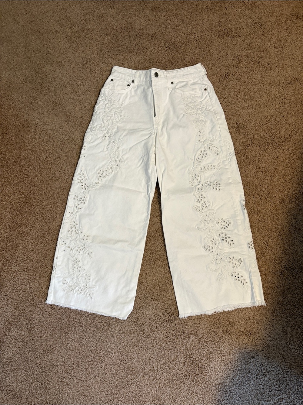 Lauren Ralph Lauren White Cut-Out Wide-Leg Jeans